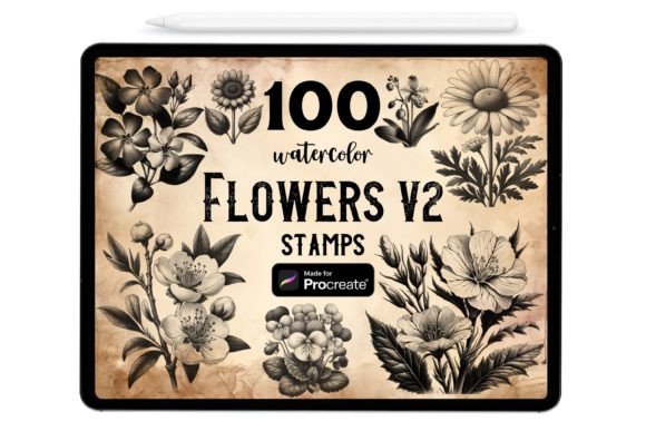 100 Flowers Procreate Stamp Brushes Overview