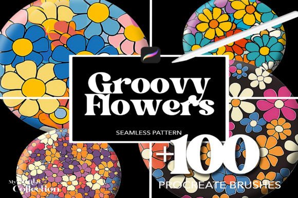 100 Procreate Groovy Flowers Brushes
