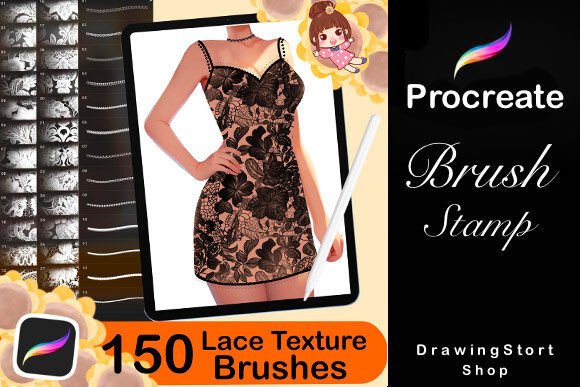 150 Procreate Lace Texture Brushes for Creative Design