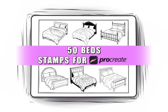 50 Bed Procreate Stamps Brushes for Interior Designers