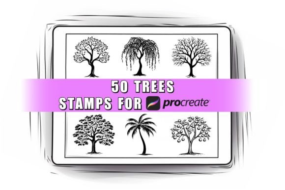 50 Trees Procreate Stamps Brushes