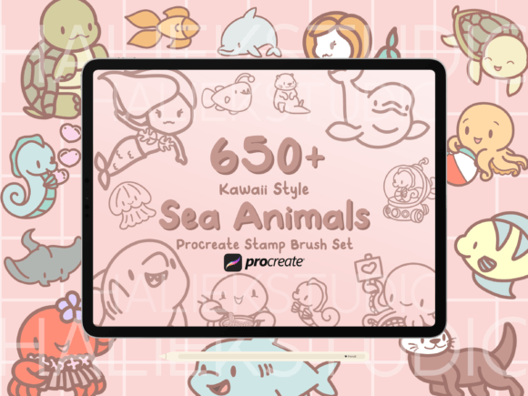 650 Sea Animals Procreate Stamp Brushes