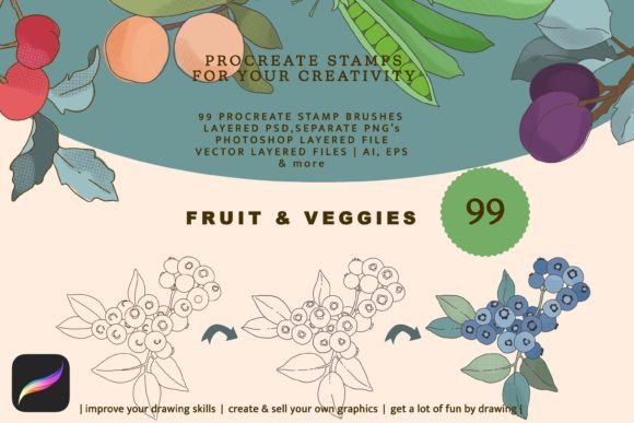 Fruit and Veggies Procreate Brushes for Botanical Art