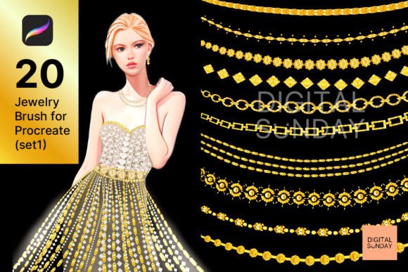 Procreate Gold Jewelry Chain Brushes for Realistic Fashion Design